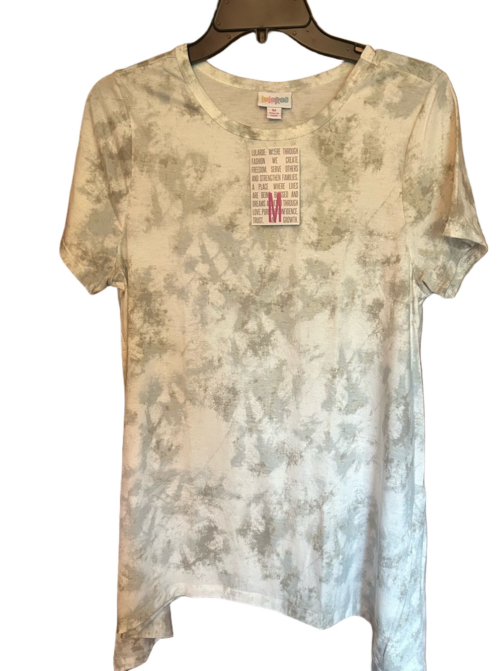 LuLaRoe White and Light Gray Tie-Dye Short Sleeve Crew Neck Top Size Medium NWT